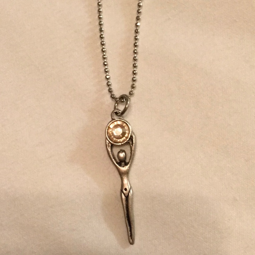 Human woman/femme pendant rhinestone with chain